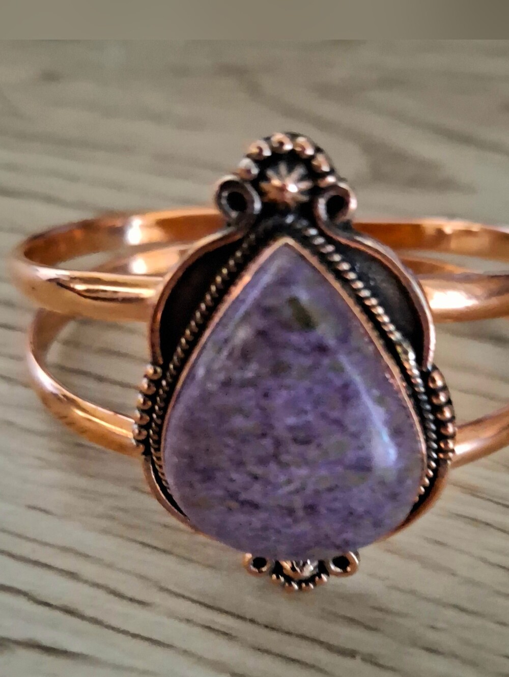 Purple Charoite Natural Stone Copper Cuff